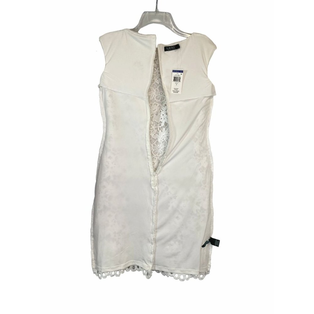 Vintage Lauren Ralph Lauren Dress Size 2 White Embroidery Lined Bodycon Wedding - Picture 10 of 14